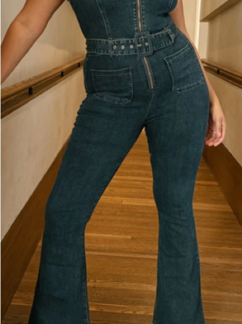 Show Me Your MUMU Denim Jacksonville Jumpsuit Sleeveless Color Thunder Sz XL - Picture 2 of 13